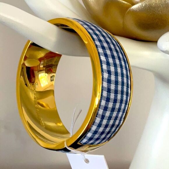 KATE SPADE NWT BANGLE BRACELET NAVY WHITE CHECK SET SAIL WITH DUST BAG - Picture 3 of 10